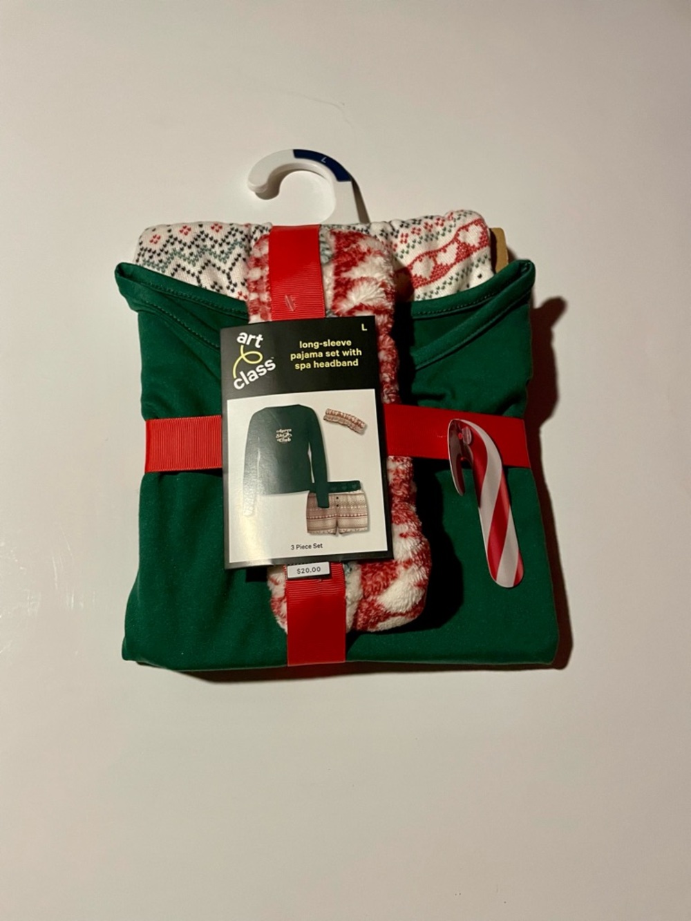 Art Class Green & Red Holiday Pajama Set with Headband NWT Large Size